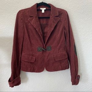 Loft Red Corduroy Blazer Jacket Elbow Patches Sz 8